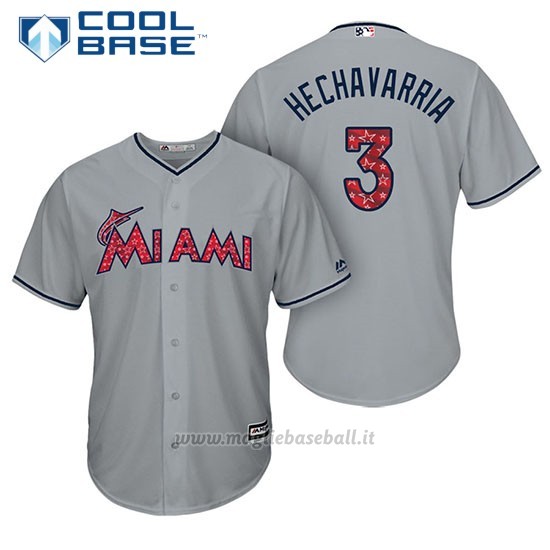 Maglia Baseball Uomo Miami Marlins 2017 Estrellas y Rayas Adeiny Hechavarria Grigio Cool Base
